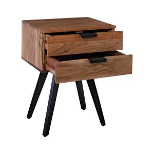 ANKO Κομοδίνο Μέταλλο Βαφή Μαύρο, Ξύλο Ακακία Φυσικό Ε-00022658 ΕΑ7078