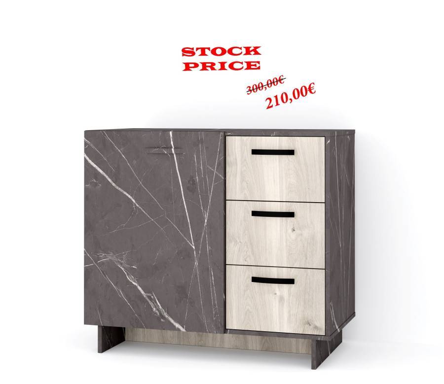 Stock Έπιπλο νιπτήρα μπάνιου Rain - Black pietra marble/Greige castello oak (90x20x70)