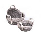 Στρογγυλά ψάθινα καλάθια Σετ 3 τεμ. σε γκρι + μπλε 20/24/28cm GR421
