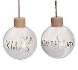 Διάφανη μπάλλα με χιόνι & ευχές, ξύλ.καπάκι,8cm BL375