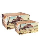 Ξύλινα κουτιά Σετ 2τεμ., με τροπικό print HM710