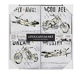 Καμβάς με αεροπλάνα & μοτο, Σετ 4 τεμ. PI303