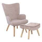 ALMA Πολυθρόνα - Μπερζέρα με Σκαμπό - Υποπόδιο Φυσικό Ύφασμα Velure Ανοιχτό Καφέ,K/D Ε-00022836 Ε7141,2