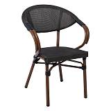 COSTA Πολυθρόνα Dining Αλουμινίου, Απόχρωση Καρυδί Textilene Μαύρο Ε-00018372 Ε286