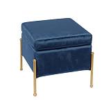 RAY Αποθηκευτικό Σκαμπό, Μέταλλο Βαφή Χρυσό, Ύφασμα Velure, Απόxρωση Μπλε Ε-00021604 Ε7031,1